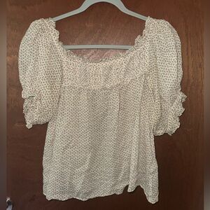 Rare DOEN Frances blouse ditsy pink and green tulip rose floral print